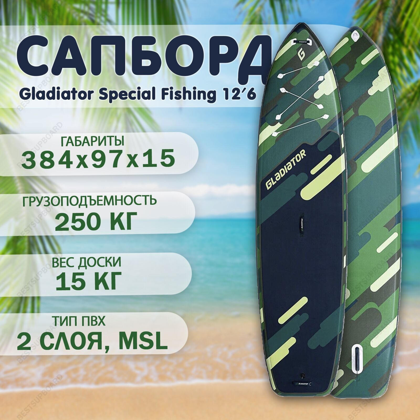 Сап борд для рыбалки Gladiator Special Fishing 12'6 2024 / SUP-доска для плавания